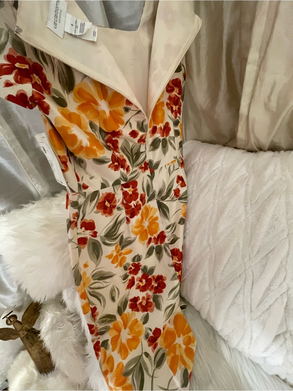Liz Claiborne Vintage Cream Fit-and-Flare Dress with Orange & Red Floral Print - Picture 10 of 10